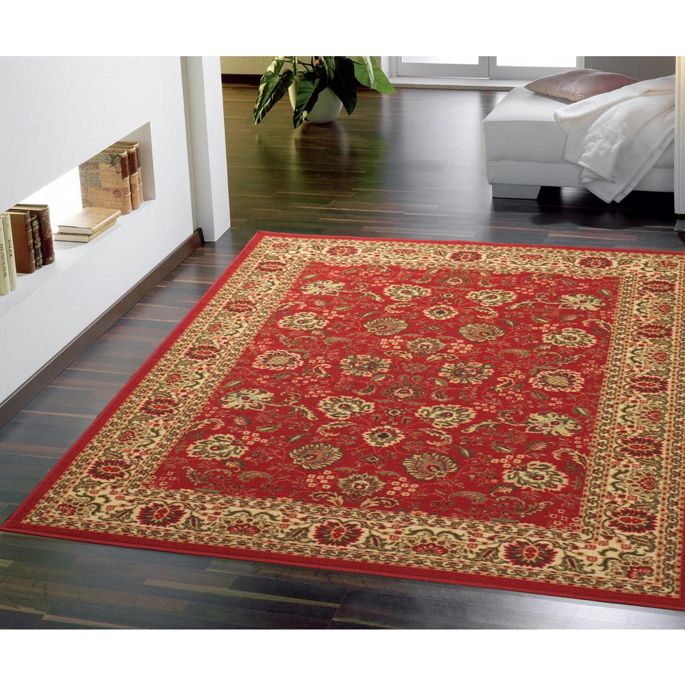Ottomanson Traditional Floral Design Dark Red 5 ft. x 6 ft. 6 in. Non