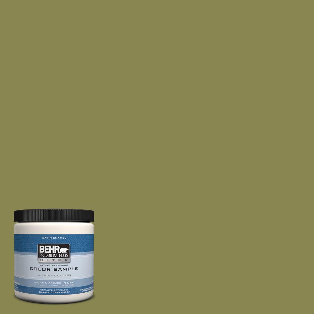 Behr Premium Plus Ultra 8 Oz T15 18 Snap Pea Green Satin Enamel T15 18 Snap Pea Green Satin Enamel Interior Exterior Paint And Primer In One Sample