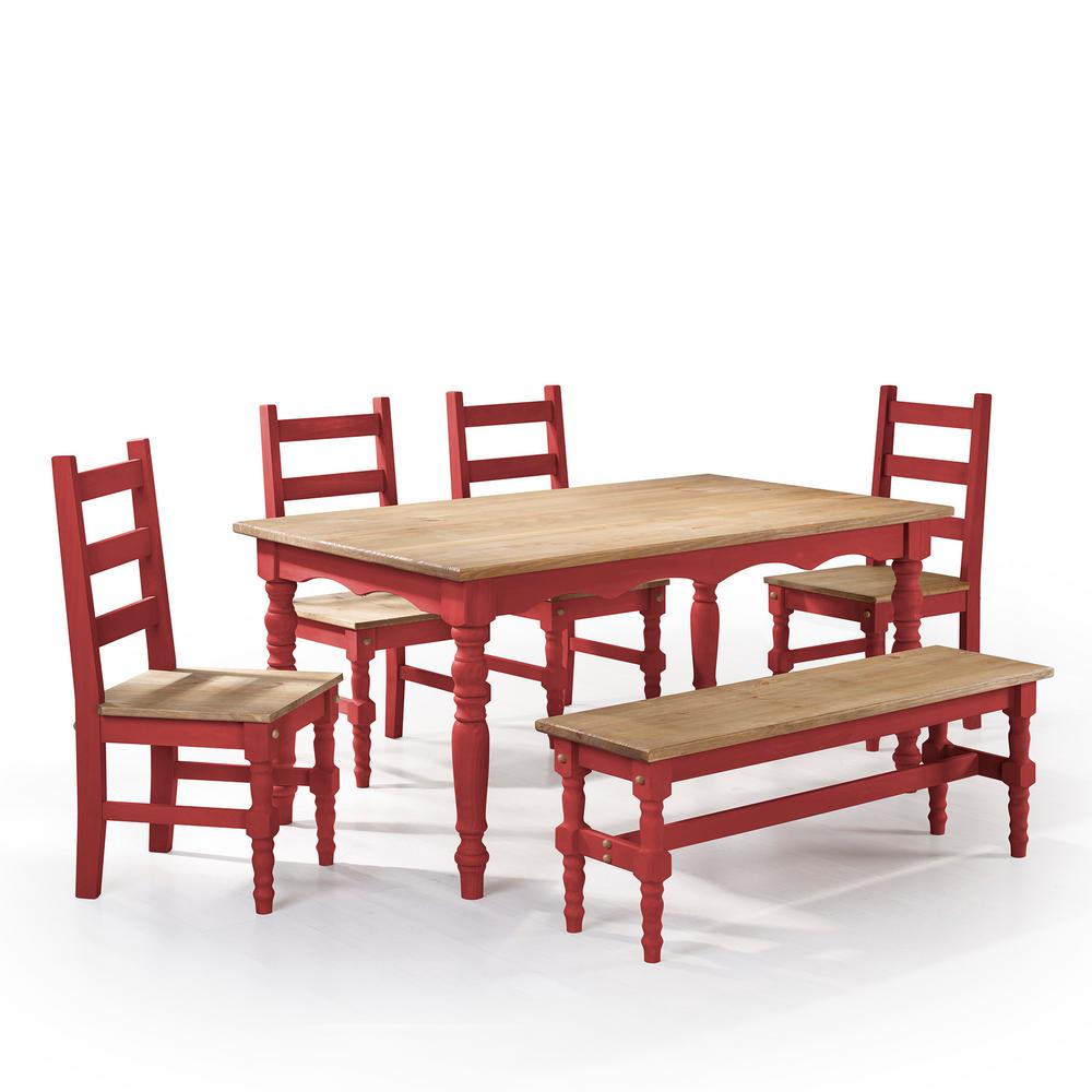 Manhattan Comfort Jay 6 Piece Red Wash Solid Wood Dining Set With 1 Jay 6 Piece Red Wash Solid Wood Dining Set With 1 Bench 4 Chairs And Table