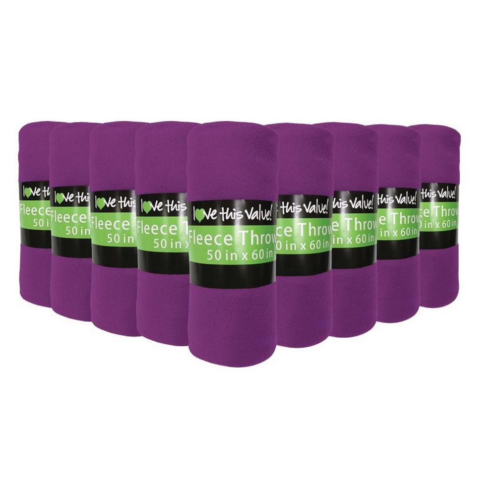 50 in. x 60 in. Purple Super Soft Fleece Throw Blanket (24Pack