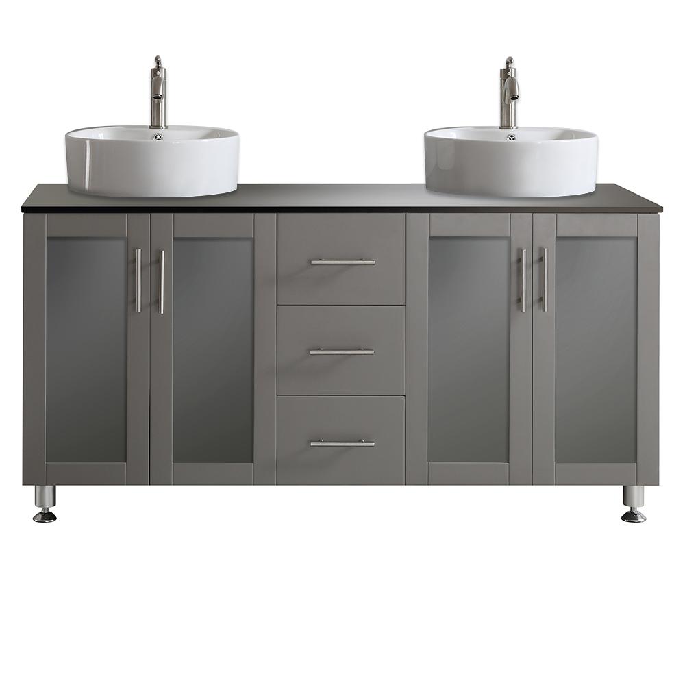 ROSWELL Tuscany 60 in. Bath Vanity in Grey with Tempered Glass Vanity