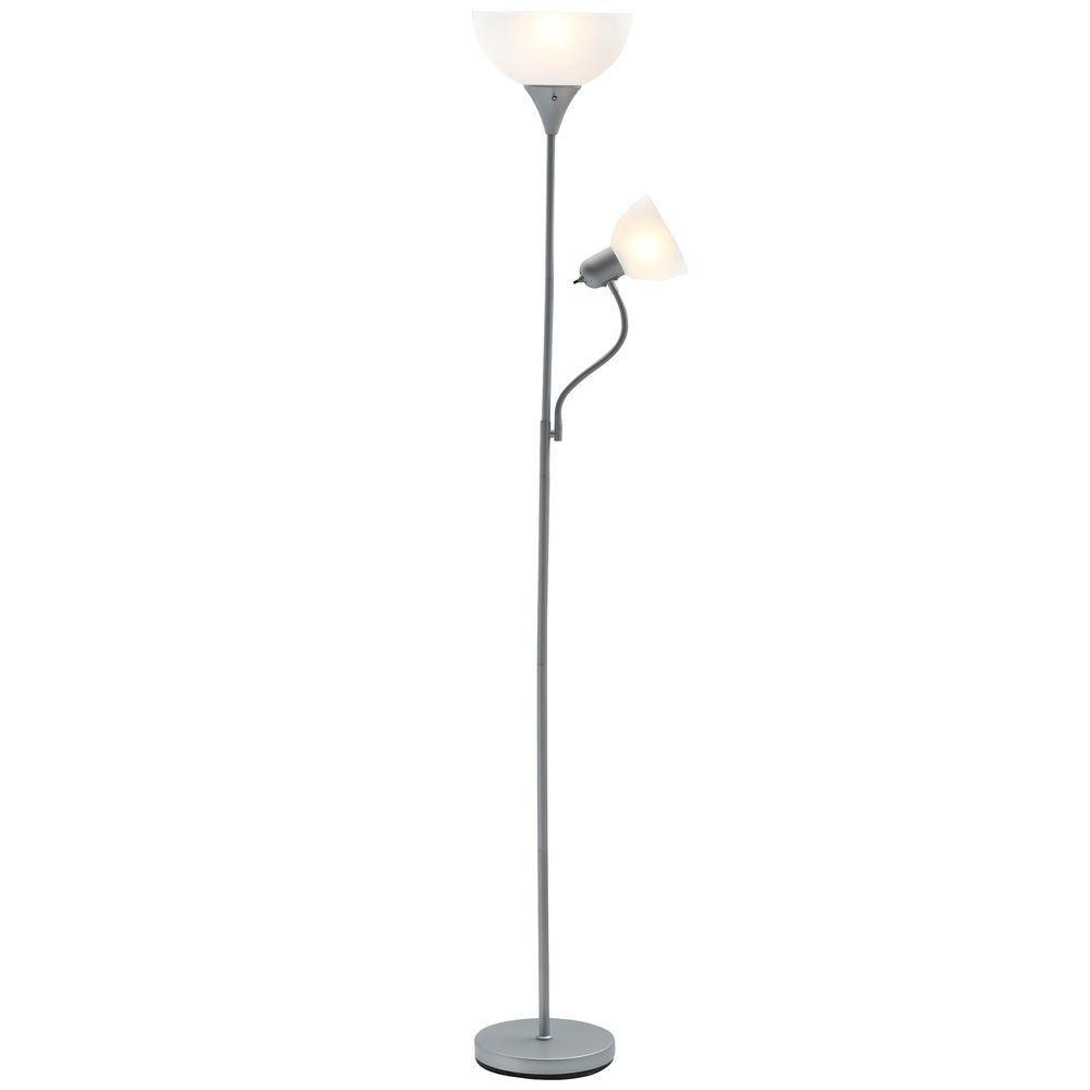 Hampton Bay 71-1/2 in. Brushed Steel Floor Lamp with 2 Shades ... Hampton Bay 71-1/2 in. Brushed Steel Floor Lamp with 2 Shades ...