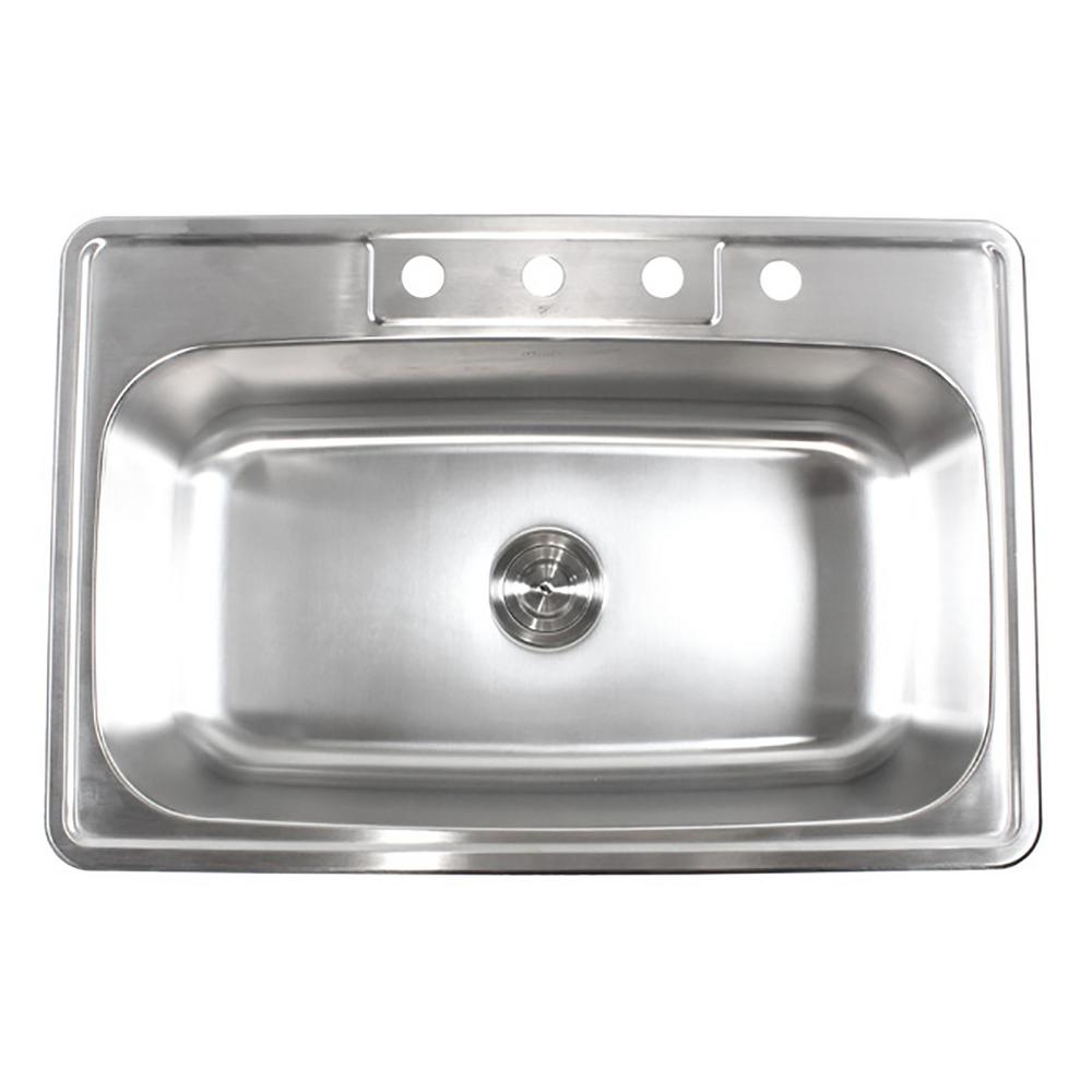 Emoderndecor Top Mount Drop In Stainless Steel 18 Gauge 33 In X 22 In X 9 In Deep 4 Faucet Holes Single Bowl Kitchen Sink