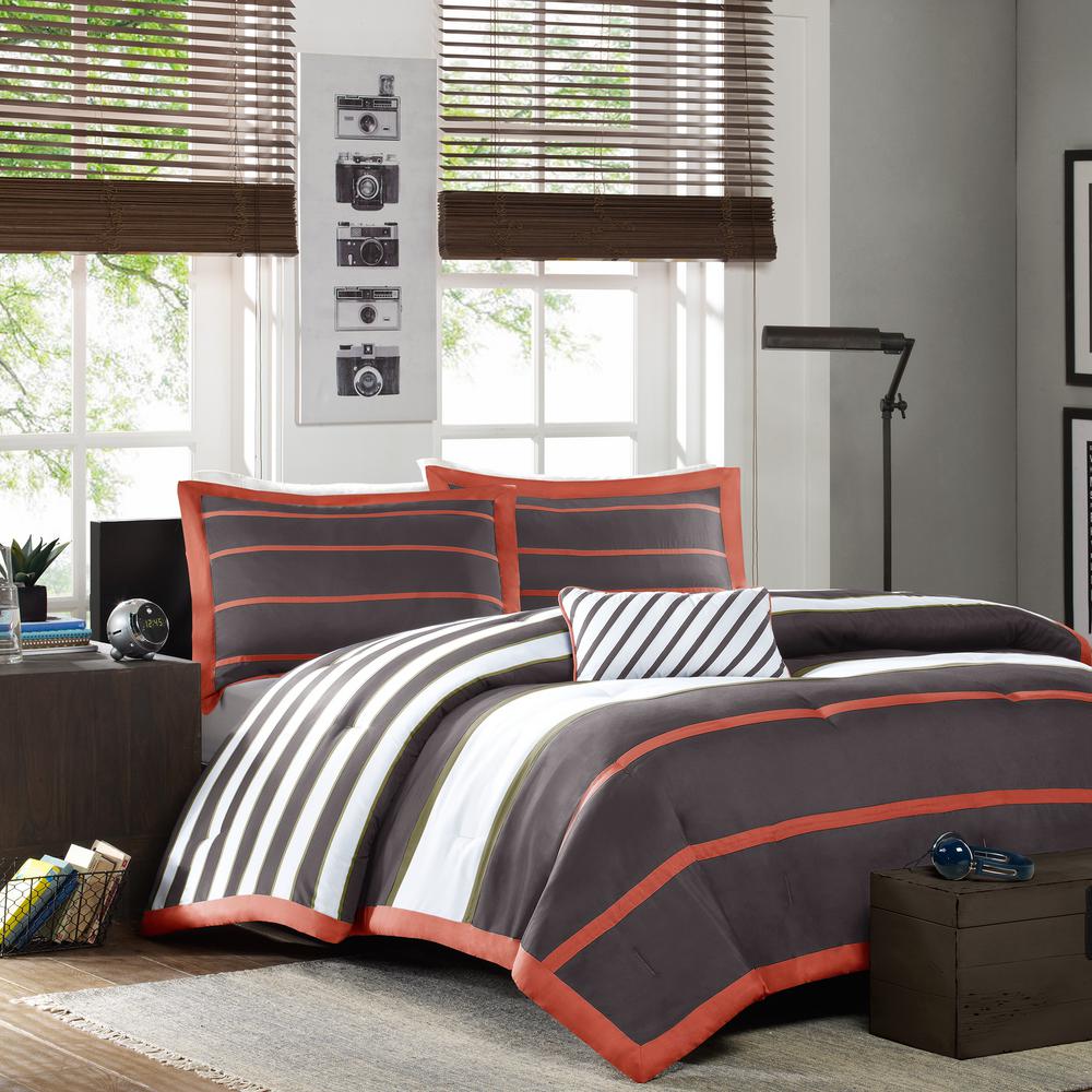 Mi Zone Jonah 4 Piece Orange Grey Full Queen Comforter Set Mz10