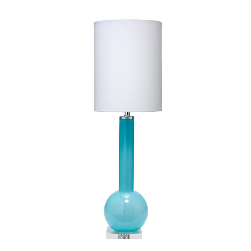 32.5 in. Blue Studio Table Lamp with Tall Thin Drum Shade ...