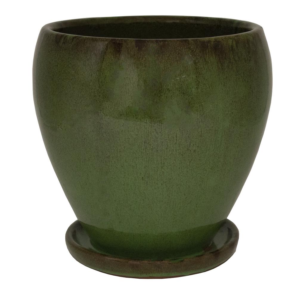 Trendspot 8.75 in. Dia Green JS Diminico Ceramic Planter-CR10480-08B ...