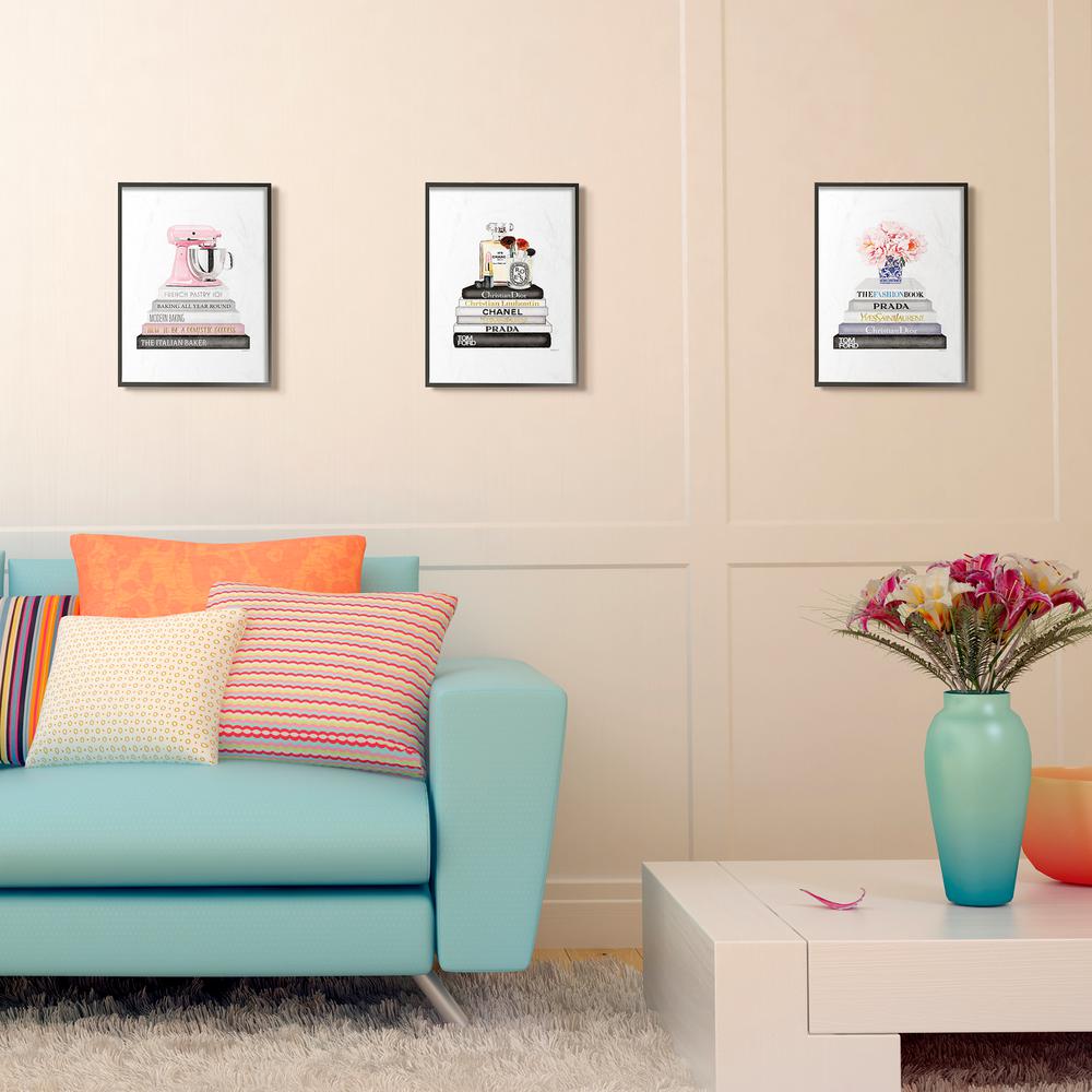 The Stupell Home Decor Collection 11 In X 14 In Grey Fashion Bookstack With Pink Flowers In Blue And White Vase By Amanda Greenwood Framed Wall Art Agp 174 Fr 11x14 The Home Depot
