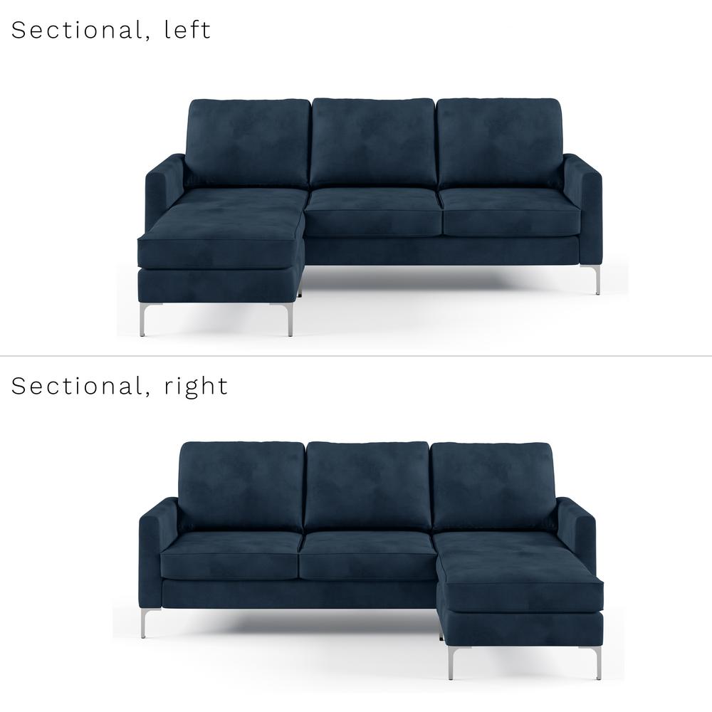 Novogratz Chapman Blue Velvet Sectional Sofa With Chrome
