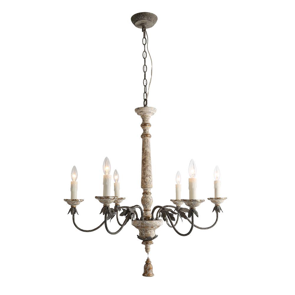 Lnc 6 Light Distressed White Wood French Country Chandelier