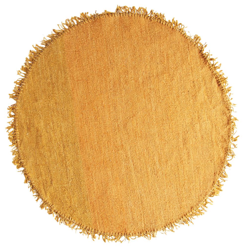 3R Studios Mustard Yellow 5 ft. x 5 ft. Round Area Rug with Fringe