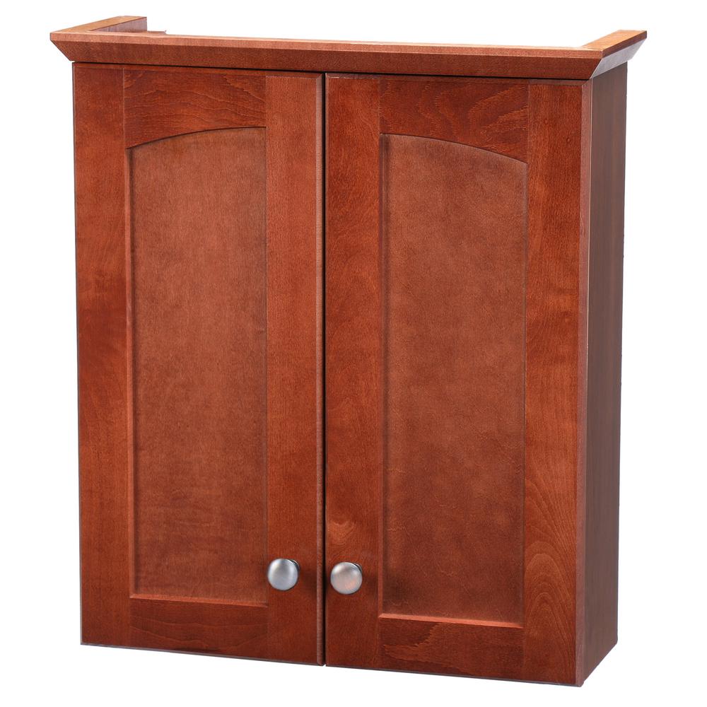 Glacier Bay Melborn 19 1 4 In W X 21 7 10 In H X 7 In D Bathroom Storage Wall Cabinet In Chestnut Ttmely Cht The Home Depot