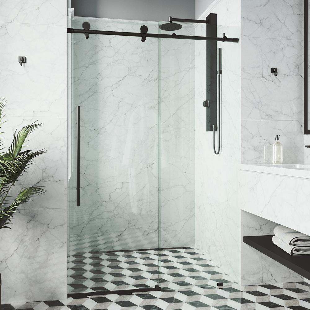 VIGO Elan E-Class 52 to 56 in. W x 76 in. H Sliding Frameless Shower Door in Matte Black with Clear Glass