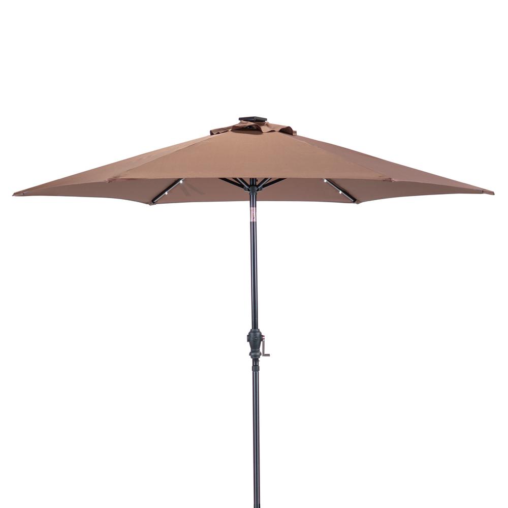 Sun Ray 9 Ft Round Solar Lighted Market Patio Umbrella In Grey 841035 The Home Depot