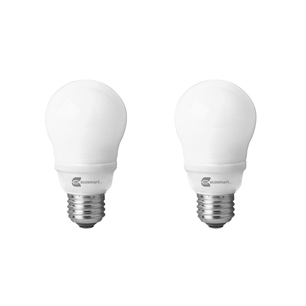 EcoSmart 60-Watt Equivalent Spiral Non-Dimmable CFL Light Bulb Soft White (2-Pack)-ES5A8142 ...