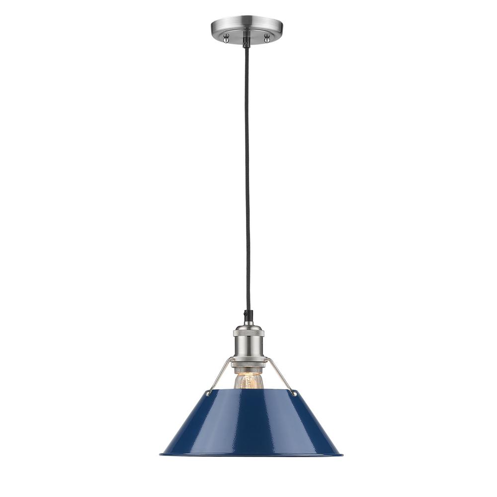 Golden Lighting Orwell Pw 1 Light Pewter Pendant With Navy Blue Shade 3306 M Pw Nvy The Home Depot