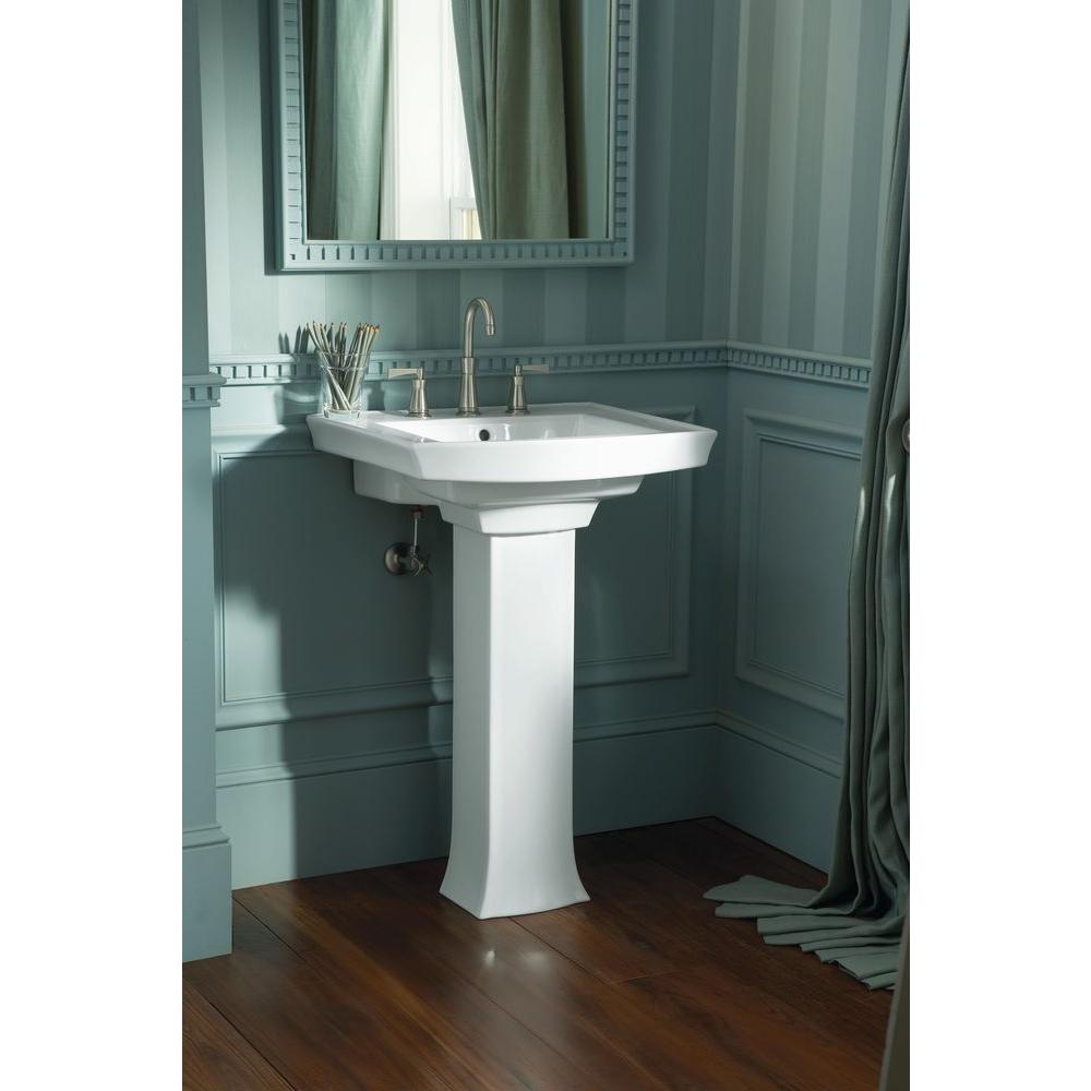 Kohler Archer Vitreous China Pedestal Combo Bathroom Sink In Ice Grey With Overflow Drain K 2359 8 95 The Home Depot