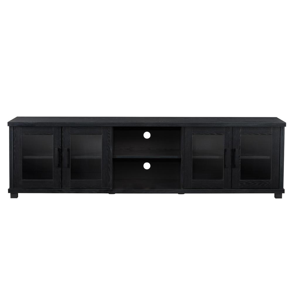 Corliving Fremont Black Ravenwood Tv Bench With Glass Cabinets For Corliving Fremont Black Ravenwood Tv Bench With Glass Cabinets For Tvs Up To 90 In