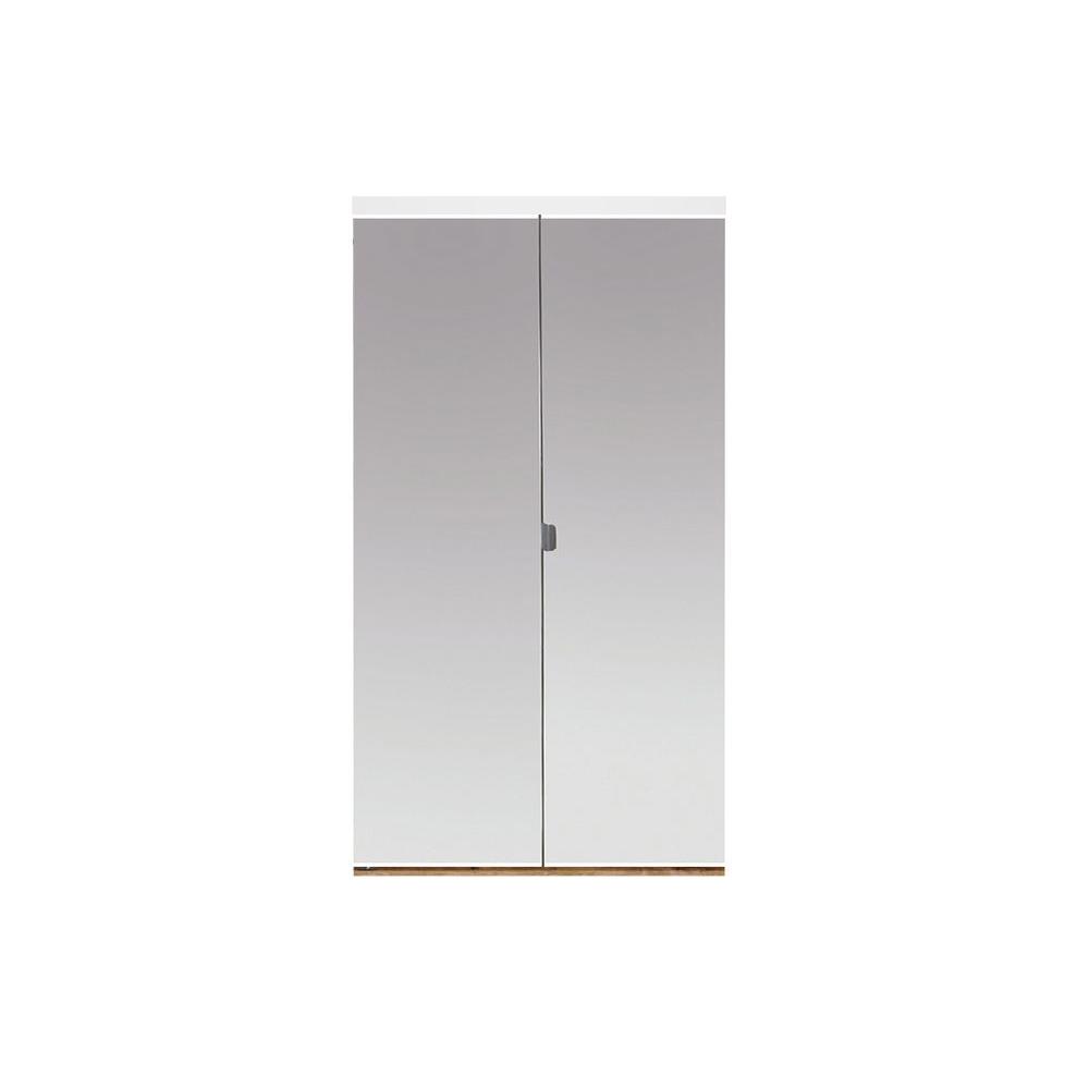 30 In X 80 In Polished Edge Mirror Solid Core Mdf Full Lite Interior Closet Wood Bi Fold Door With White Trim