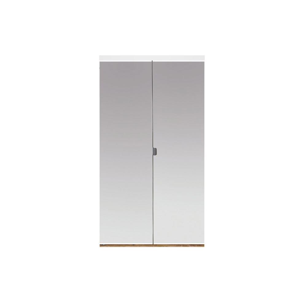 30 In X 96 In Beveled Edge Mirror Solid Core 1 Lite Mdf Interior Closet Wood Bi Fold Door With White Trim