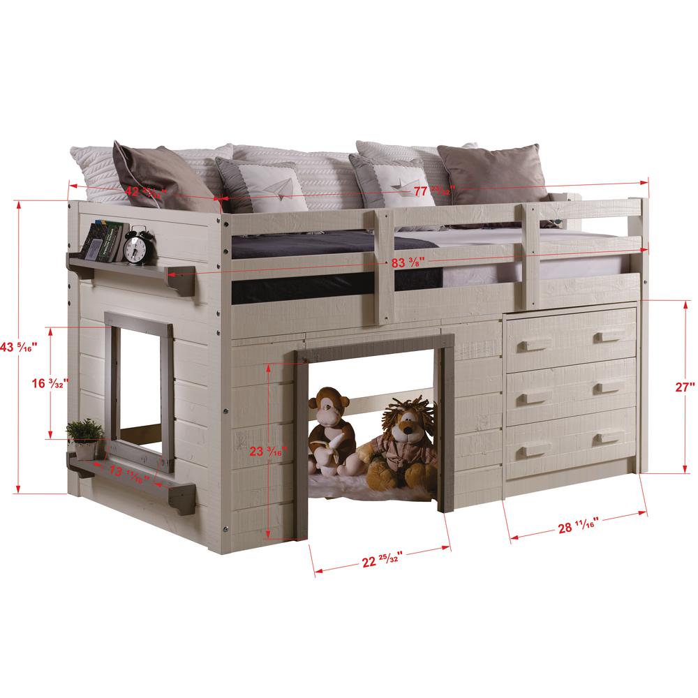 low loft bed with drawers