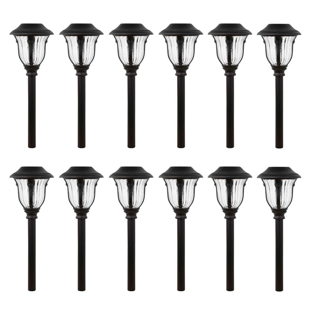 Hampton Bay Solar Bronze Outdoor Integrated Led Landscape Path Light With Ribbed Glass Lens 6