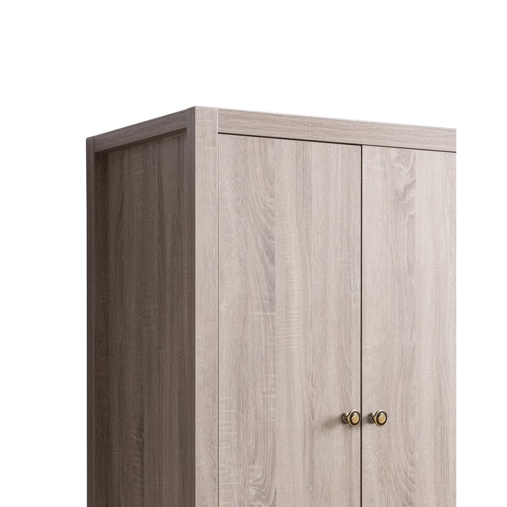 Benjara Capacious Brown 2 Drawers Wardrobe With Metal Glides And