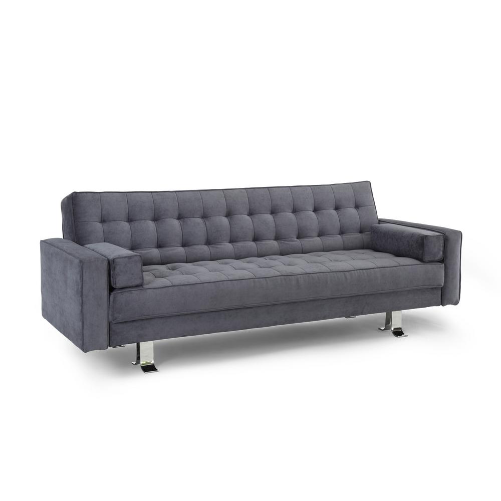 Futon Living Room Furniture The Home Depot Rusten Microfiber Covertible Sofa With Square Tufting In Charcoal