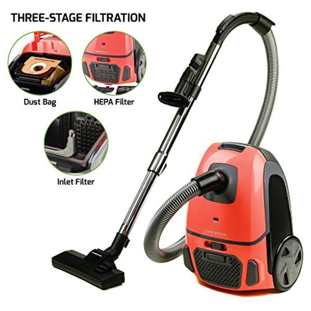 Ovente Canister Vacuum with TriLevel Filtration Dust Bag, Outlet HEPA