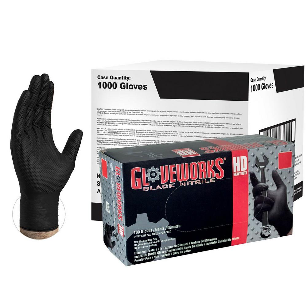 Gloveworks Large Diamond Texture Black Nitrile Industrial Powder-Free ...