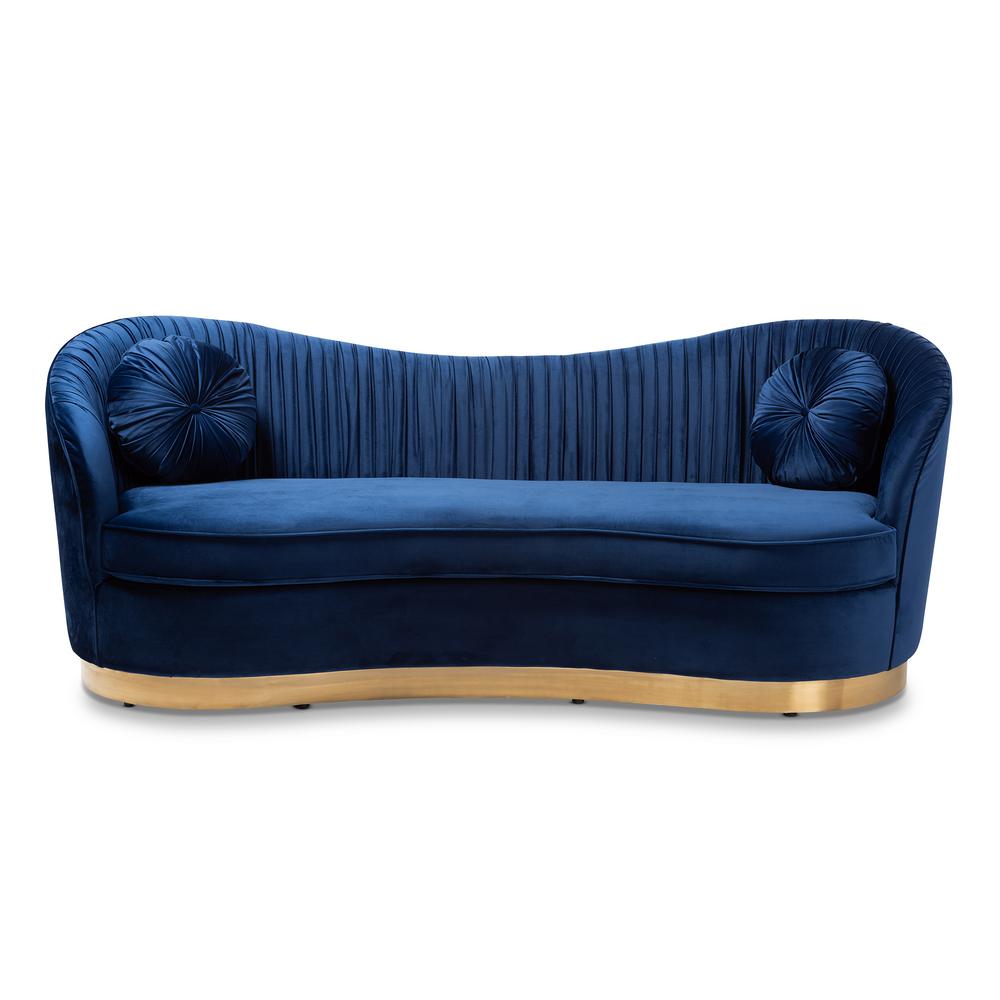 Baxton Studio Nevena 1 Piece Royal Blue And Gold Fabric Sofa 152