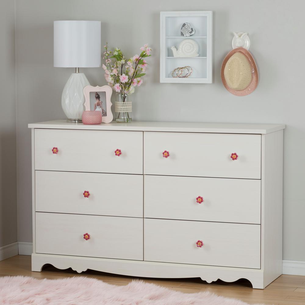 South Shore Lily Rose 6 Drawer White Wash Dresser 10078 The Home