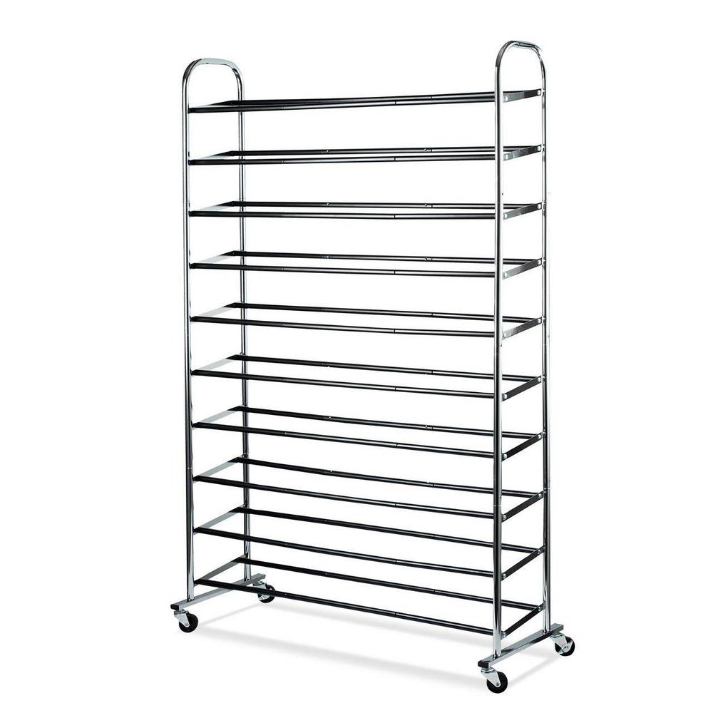 Home It 50 Pair Chrome Shoe Rack Organizer With Wheels 4388 The Home Depot