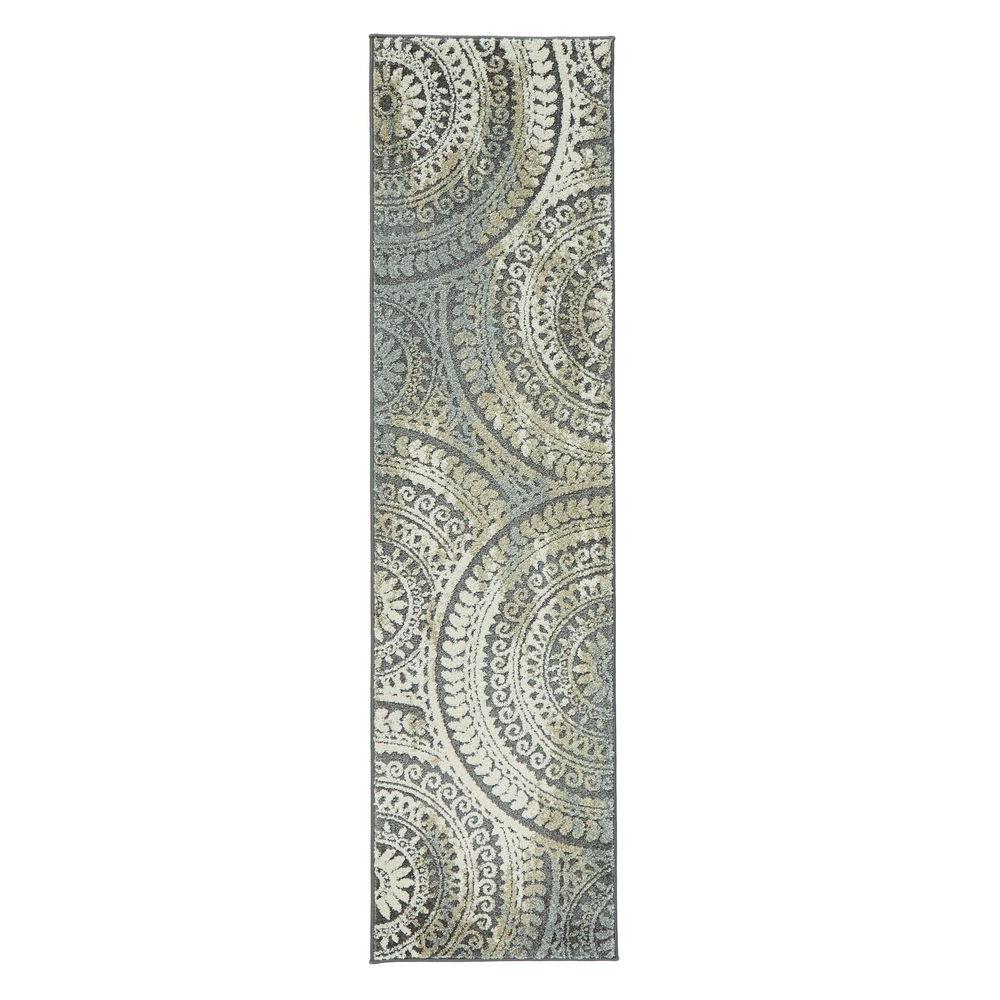 Runner Area Rugs The Home Depot Spiral Medallion Grey 2 Ft X 7 Runner Rug