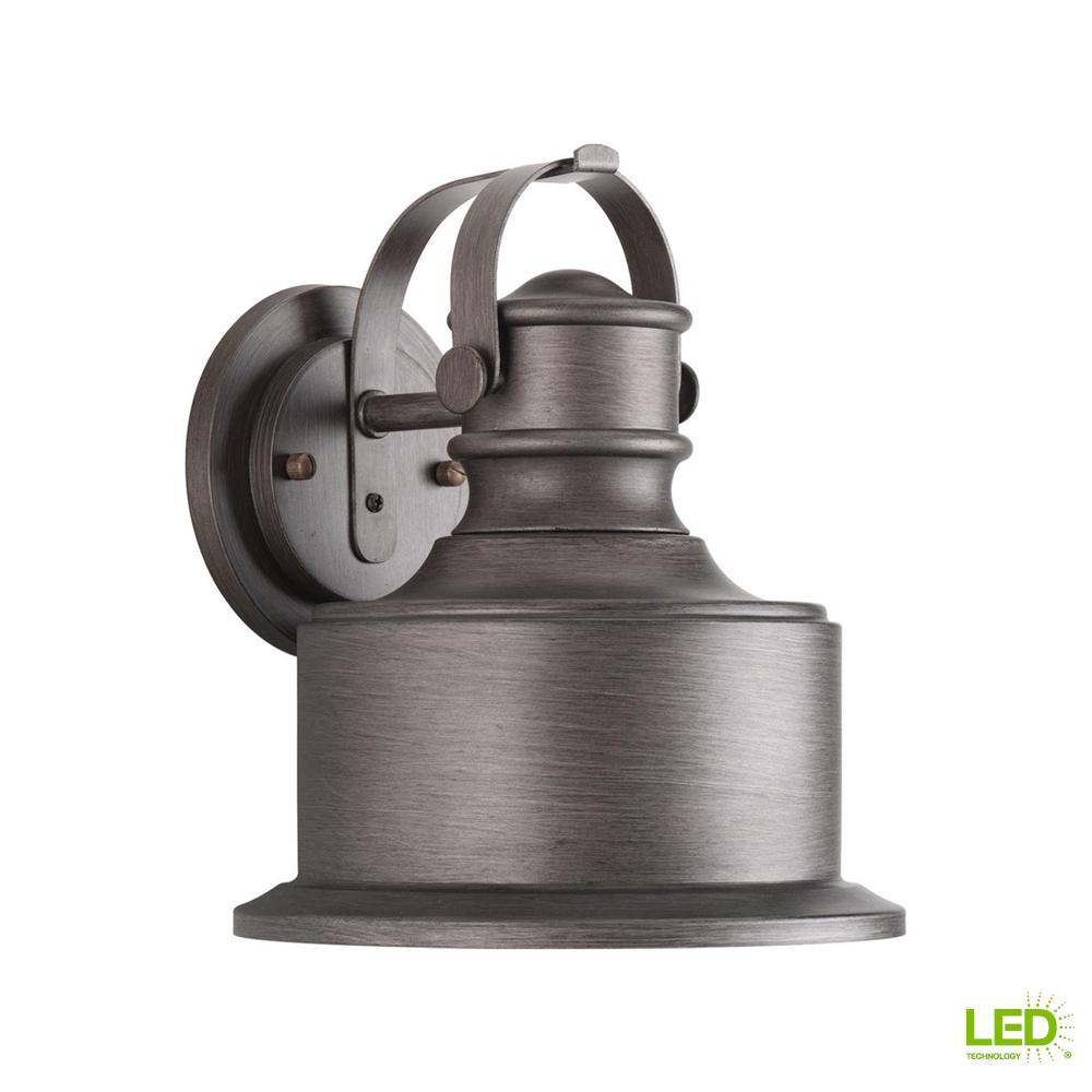 Pewter Outdoor Wall Lighting The Home Depot Can Collection 1 Light Antique Pewter 10 In Outdoor Integrated Led Wall Lantern