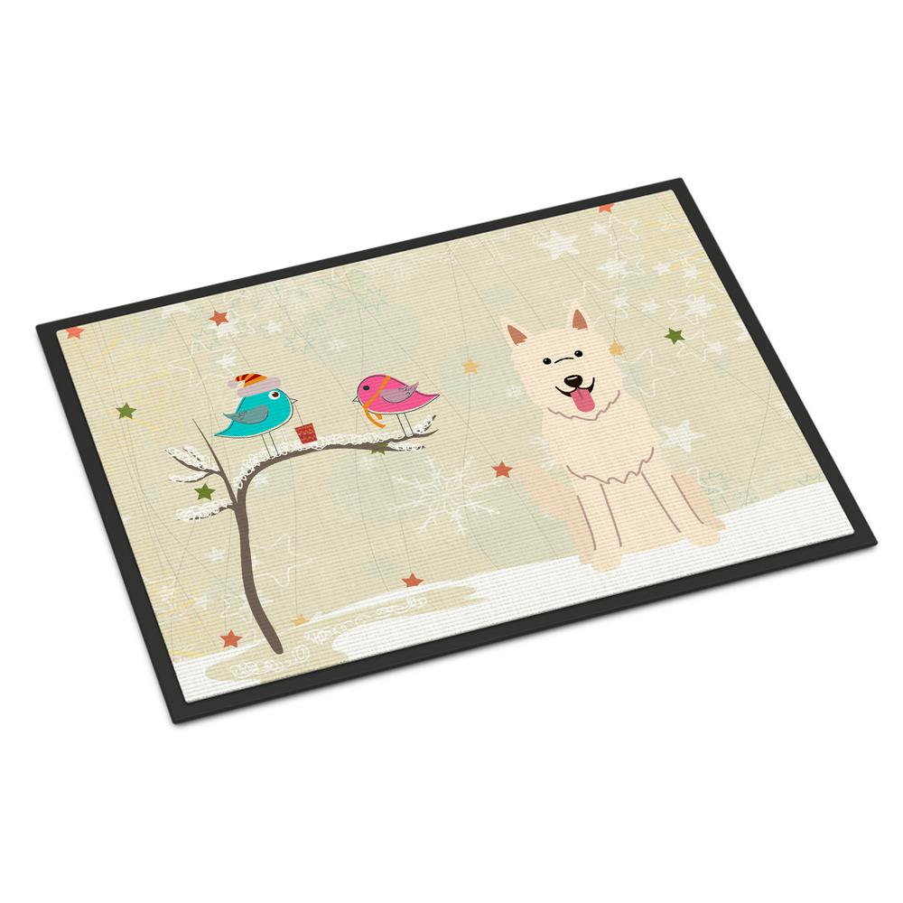 Caroline S Treasures 18 In X 27 In Indoor Outdoor Christmas Presents Between Friends White German Shepherd Door Mat