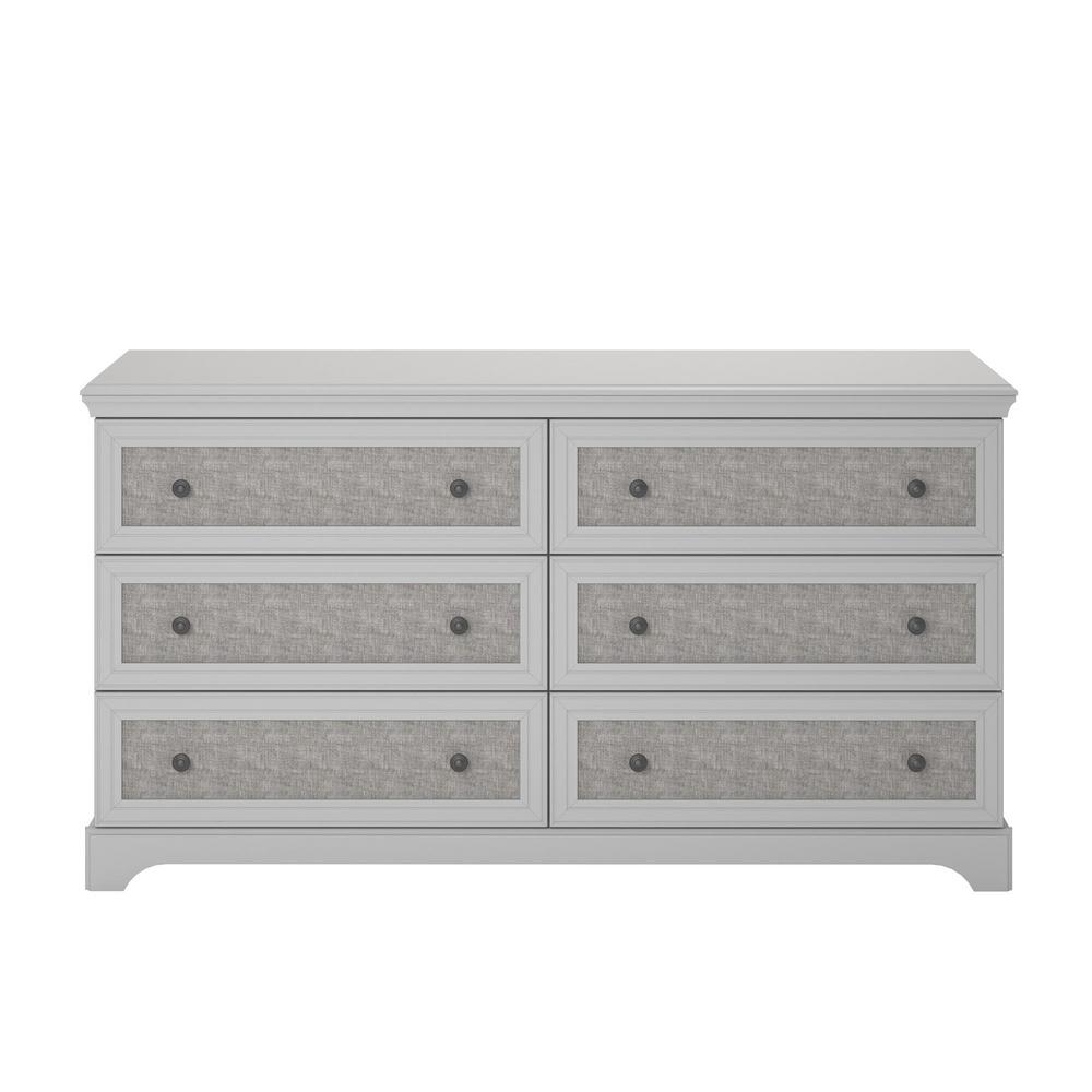 Ameriwood Hillside 6 Drawer Gray Dresser With Fabric Inserts