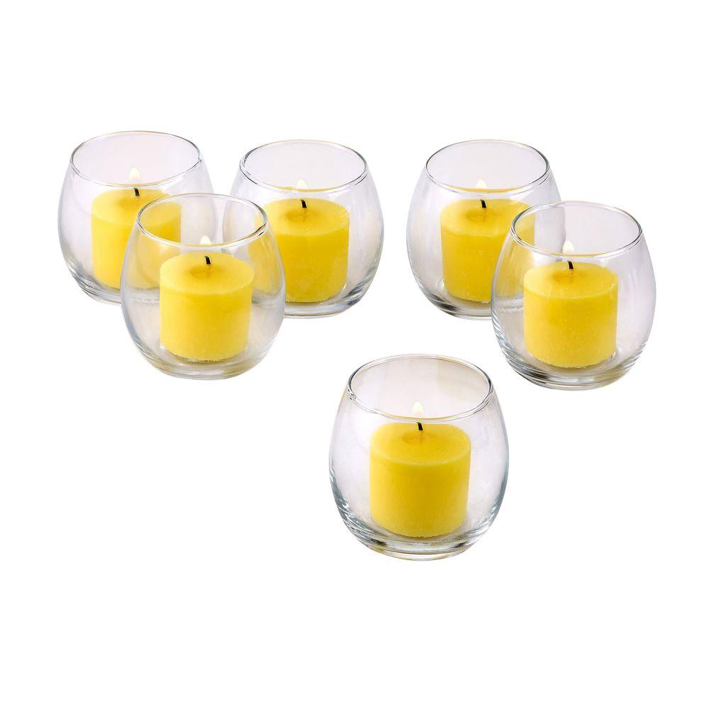 Light In The Dark Clear Glass Square Votive Candle Holders with Yellow