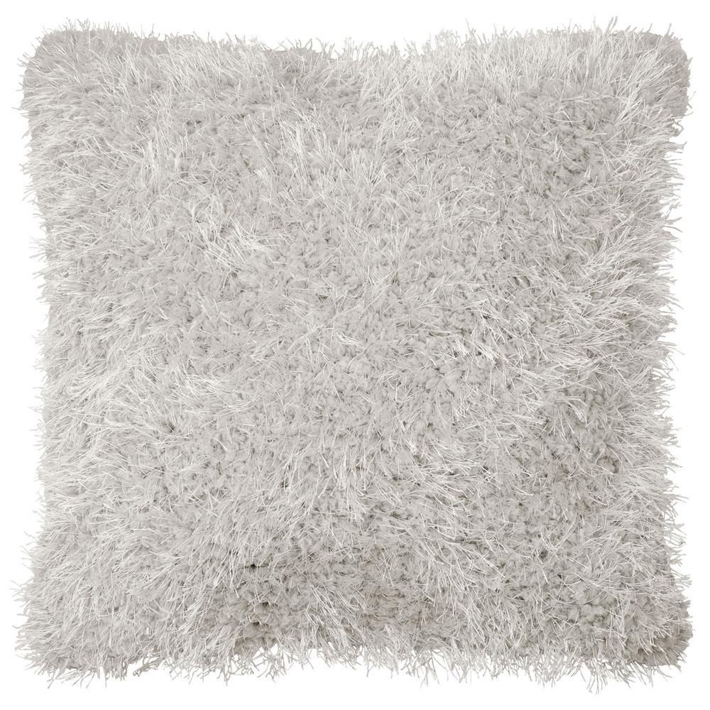 Laura Ashley Plush Shag 18 in. x 18 in. Light Grey Decorative Pillow