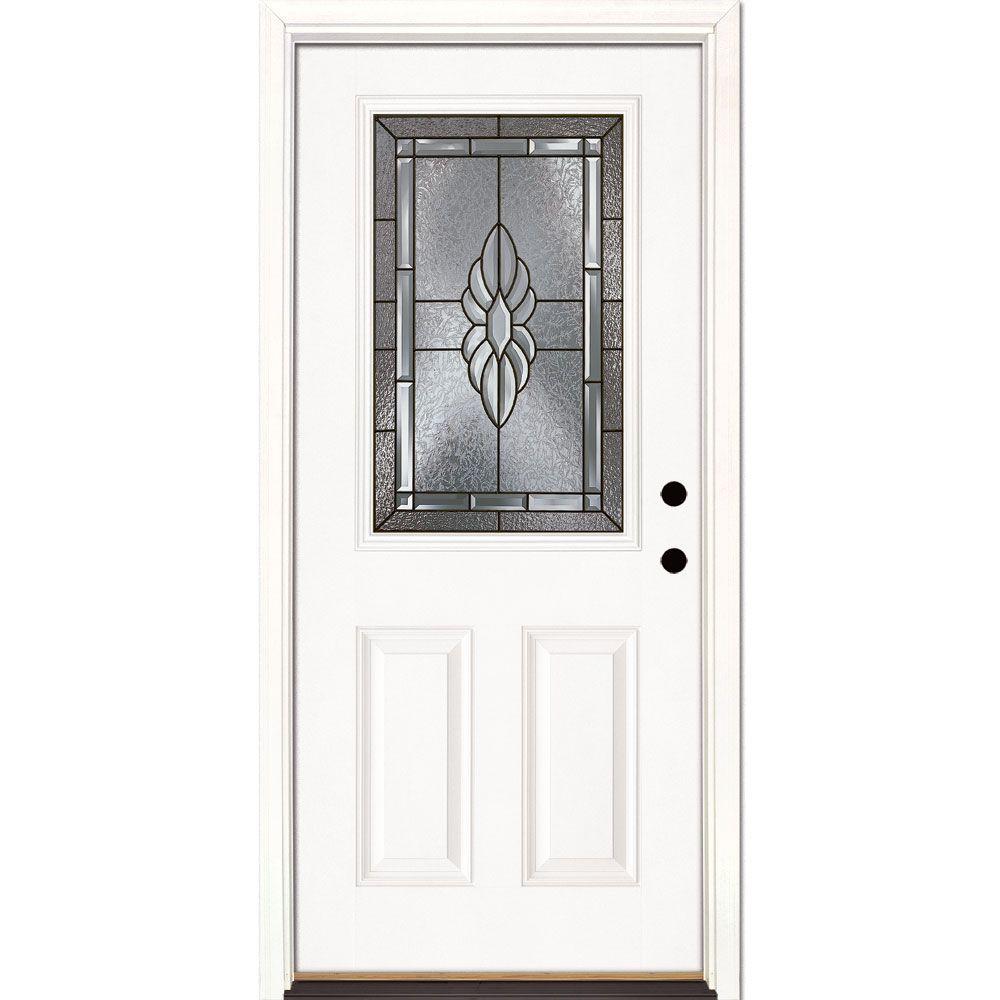 Feather River Doors 37 5 In X 81 625 In Sapphire Patina 1 2 Lite Unfinished Smooth Left Hand Inswing Fiberglass Prehung Front Door