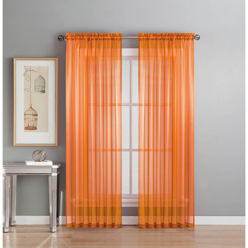 Window Elements Sheer Diamond Sheer Orange Rod Pocket Extra Wide Curtain Panel, 56 in. W x 84 in 
