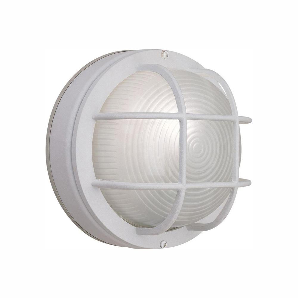 Hampton Bay 1 Light White Outdoor Round Wall Bulkhead