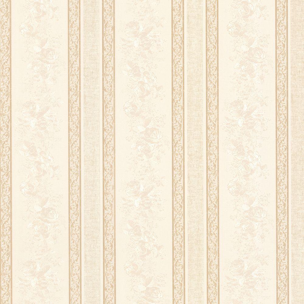 Mirage Trish Cream Satin Floral Scroll Stripe Wallpaper Sample-992-68320SAM - The Home Depot