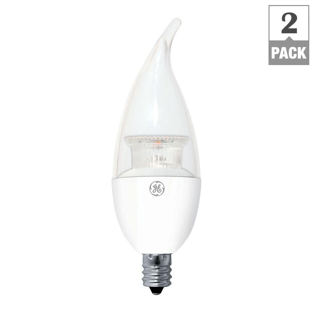 GE 60W Equivalent Daylight CA10 Bent Tip Clear Candelabra Base Dimmable