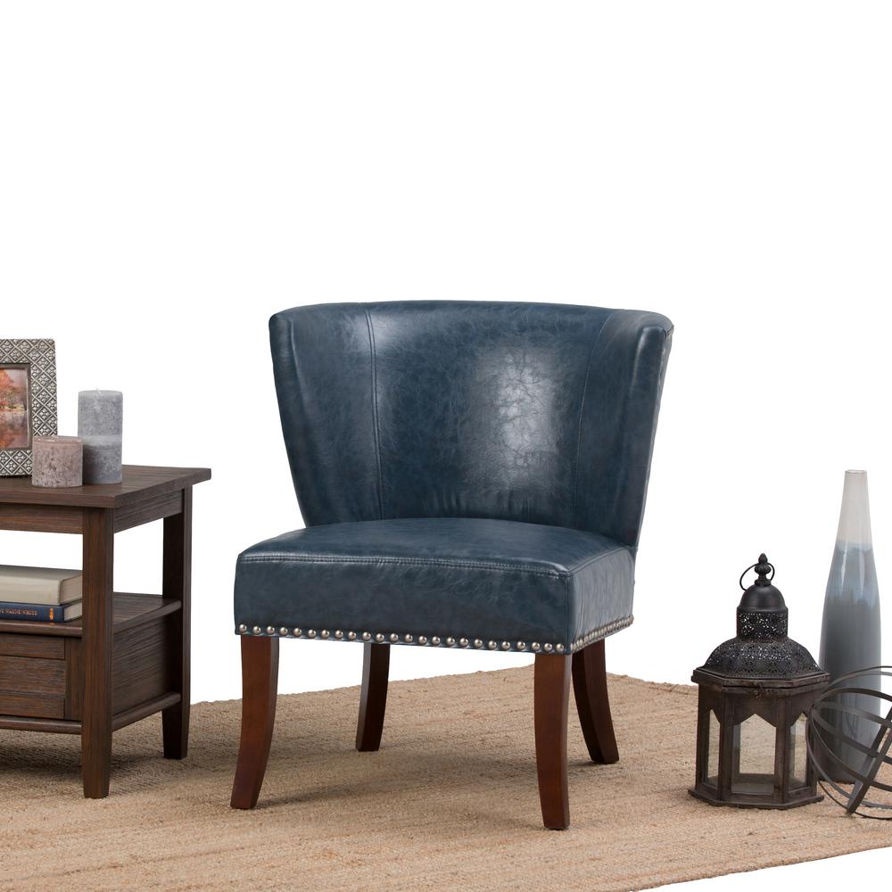 Simpli Home Jamestown Denim Blue Bonded Leather Accent ChairAXCCHR009DBU The Home Depot