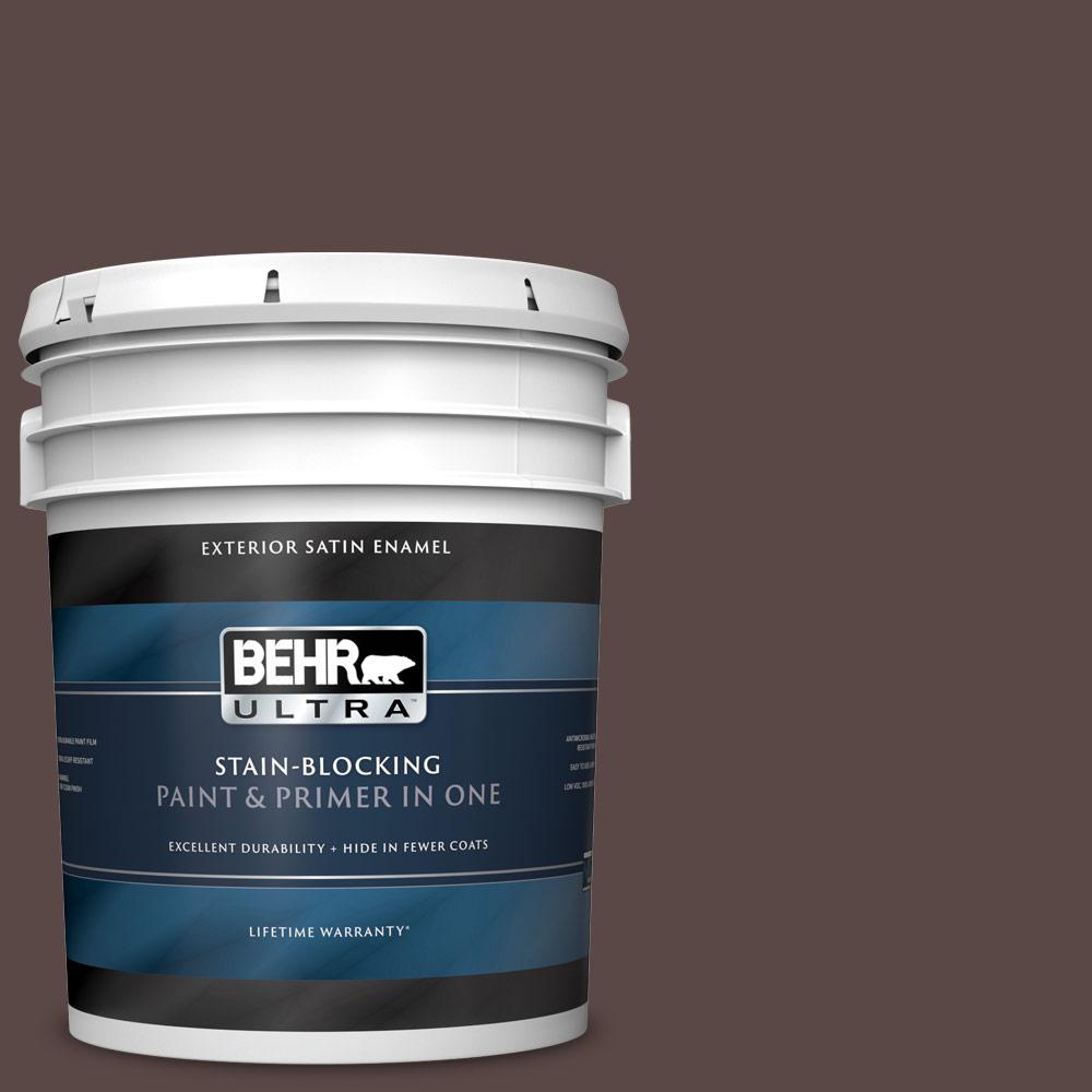 BEHR ULTRA 5 gal. 750B7 Thick Chocolate Satin Enamel Exterior Paint
