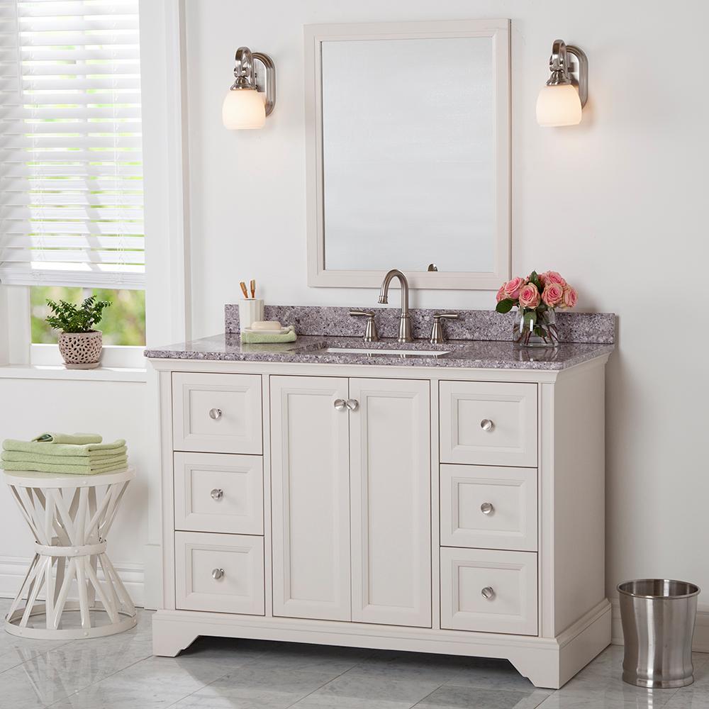 Home Decorators Collection Stratfield 49 In W X 22 In D Bathroom Vanity In Cream With Stone Effect Vanity Top In Mineral Gray With White Sink Sf48p2v7 Cr The Home Depot