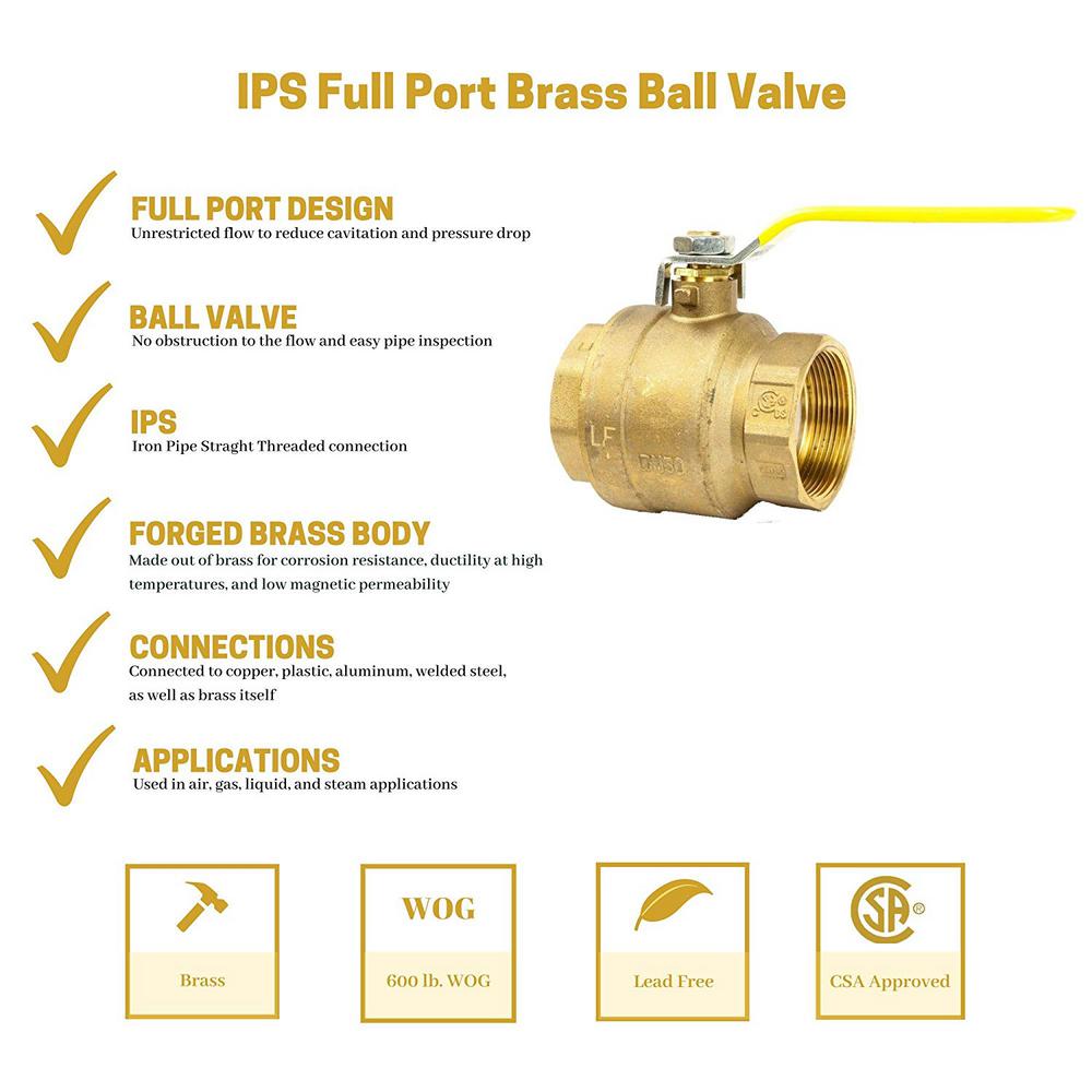 2/" Full Port Brass Press Shut-Off Ball Valve Lead Free 250PSI WOG SS Ball