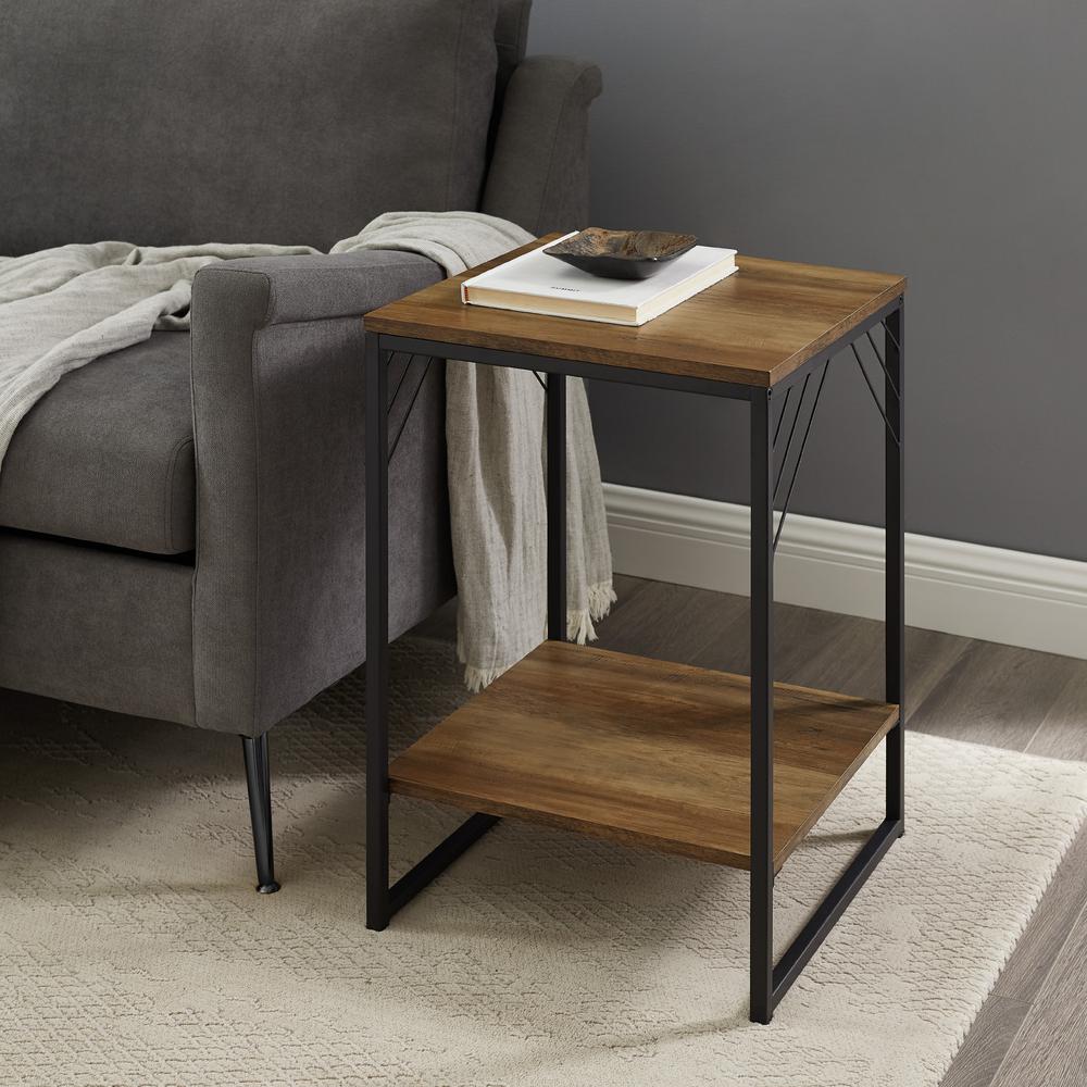 Welwick Designs 16 In Reclaimed Barnwood Industrial Metal Accent Side Table Hd8233 The Home Depot