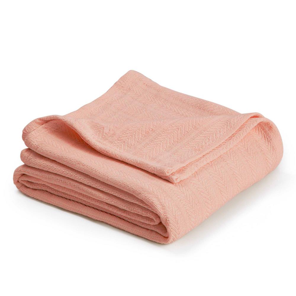 King Size Light Peach Fleece Blanket Bedding Bedroom Linen Woven Cotton