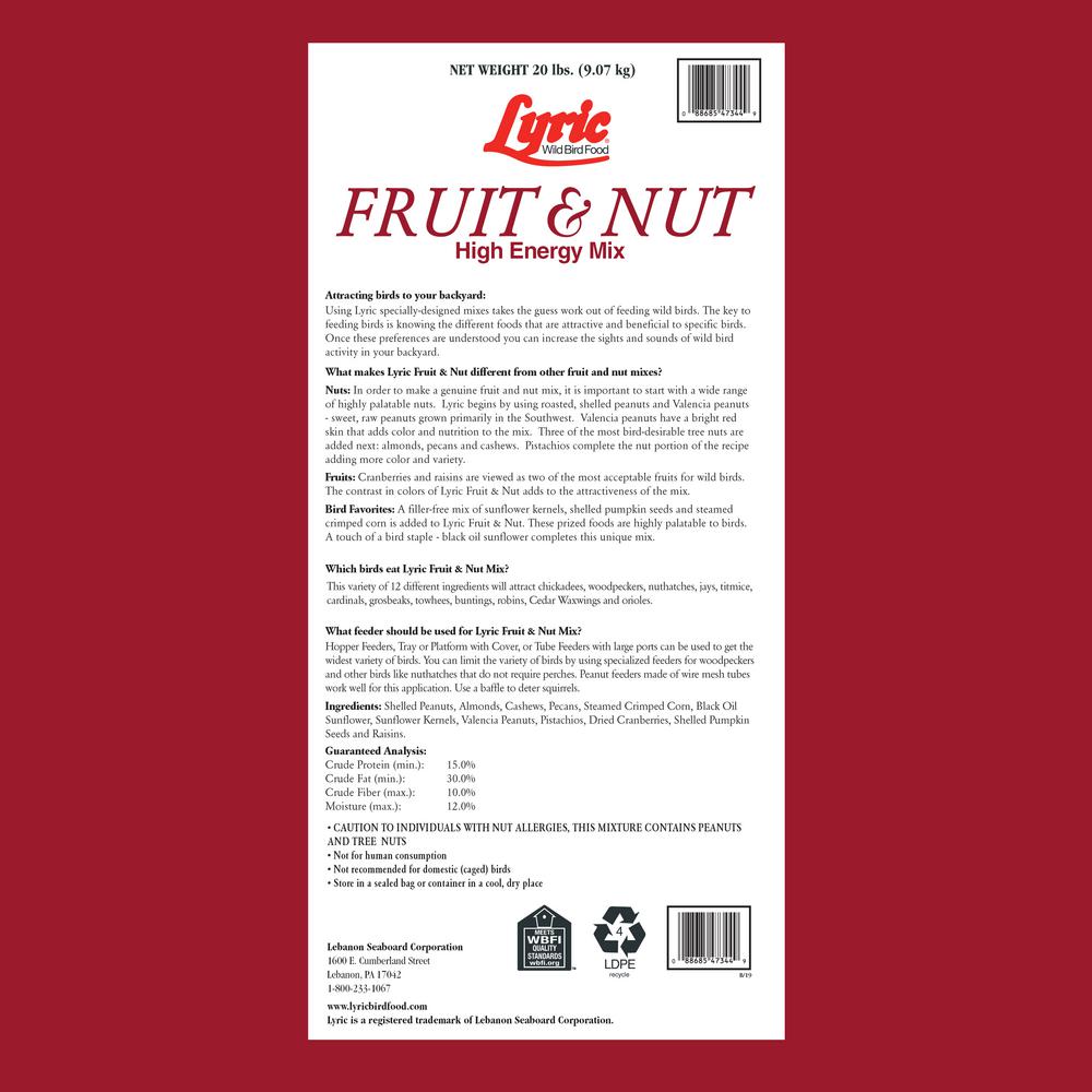 Lyric 20 Lb Fruit And Nut High Energy Wild Bird Mix 2647346 The